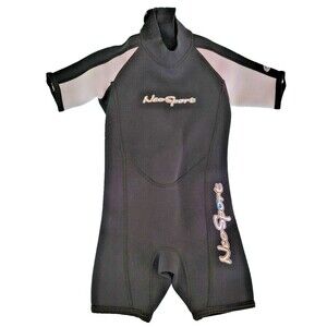 Neosport Wetsuit Youth Size 4 Shorty Black Gray Water Ski Zip Short Sleeve 2mm